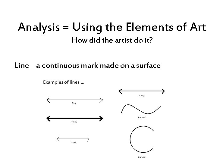 Analysis = Using the Elements of Art How did the artist do it? Line