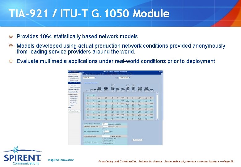 TIA-921 / ITU-T G. 1050 Module ° Provides 1064 statistically based network models °