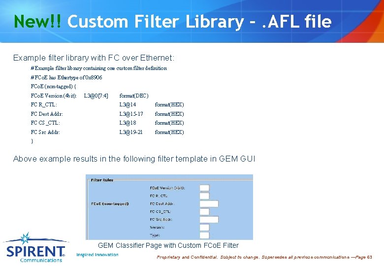 New!! Custom Filter Library –. AFL file Example filter library with FC over Ethernet: