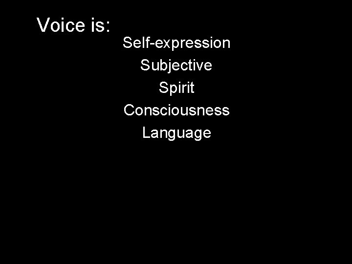 Voice is: Self-expression Subjective Spirit Consciousness Language 