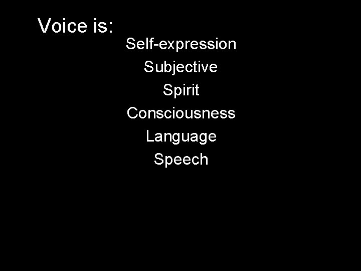 Voice is: Self-expression Subjective Spirit Consciousness Language Speech 