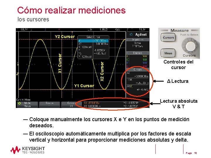 Cómo realizar mediciones los cursores X 2 Cursor X 1 Cursor Y 2 Cursor Cómo realizar mediciones los cursores X 2 Cursor X 1 Cursor Y 2 Cursor