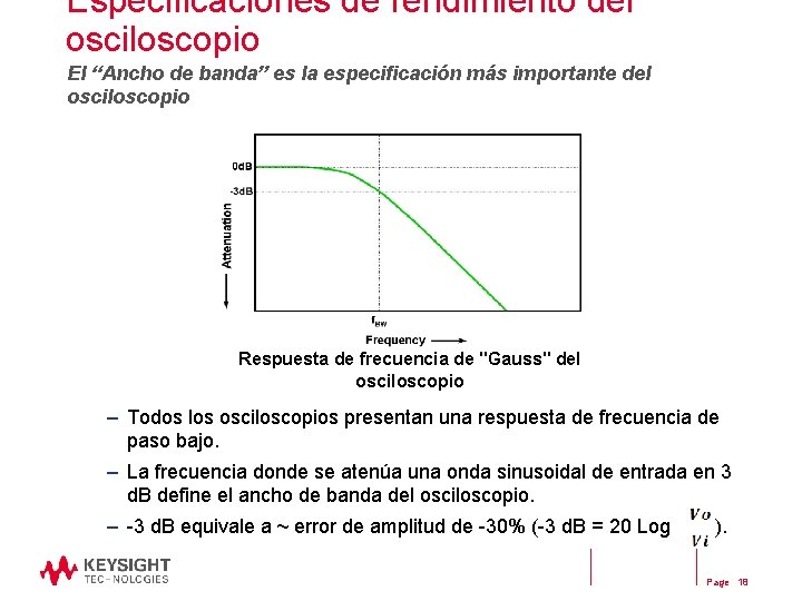 Especificaciones de rendimiento del osciloscopio El “Ancho de banda” es la especificación más importante Especificaciones de rendimiento del osciloscopio El “Ancho de banda” es la especificación más importante