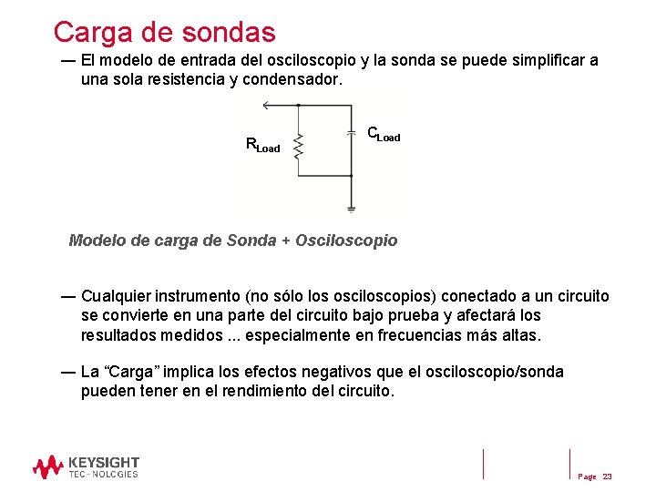 Carga de sondas ― El modelo de entrada del osciloscopio y la sonda se Carga de sondas ― El modelo de entrada del osciloscopio y la sonda se