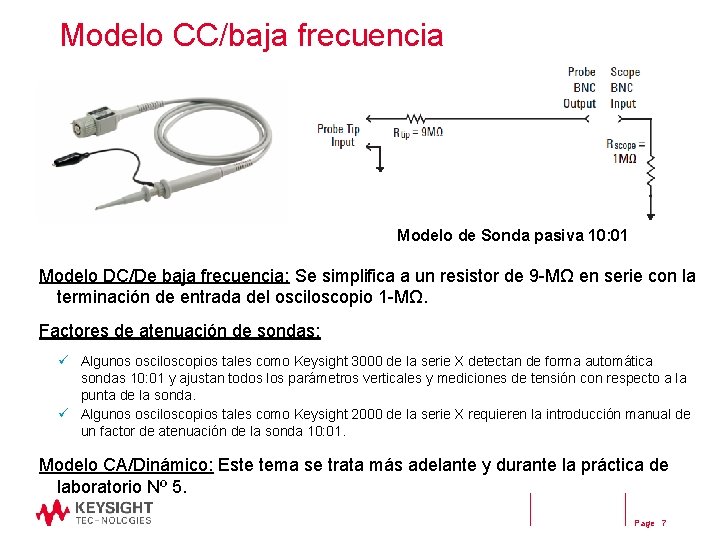 Modelo CC/baja frecuencia Modelo de Sonda pasiva 10: 01 Modelo DC/De baja frecuencia: Se Modelo CC/baja frecuencia Modelo de Sonda pasiva 10: 01 Modelo DC/De baja frecuencia: Se