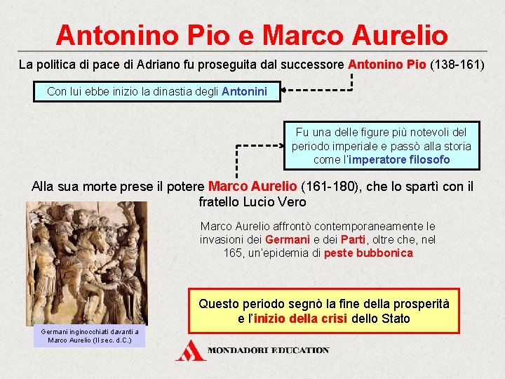 Antonino Pio e Marco Aurelio La politica di pace di Adriano fu proseguita dal
