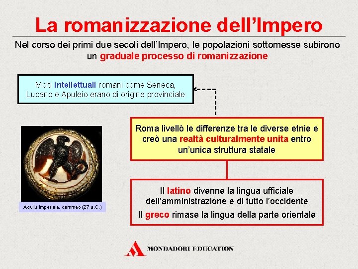 La romanizzazione dell’Impero Nel corso dei primi due secoli dell’Impero, le popolazioni sottomesse subirono