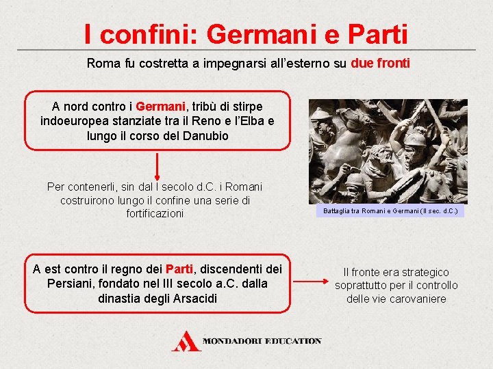 I confini: Germani e Parti Roma fu costretta a impegnarsi all’esterno su due fronti