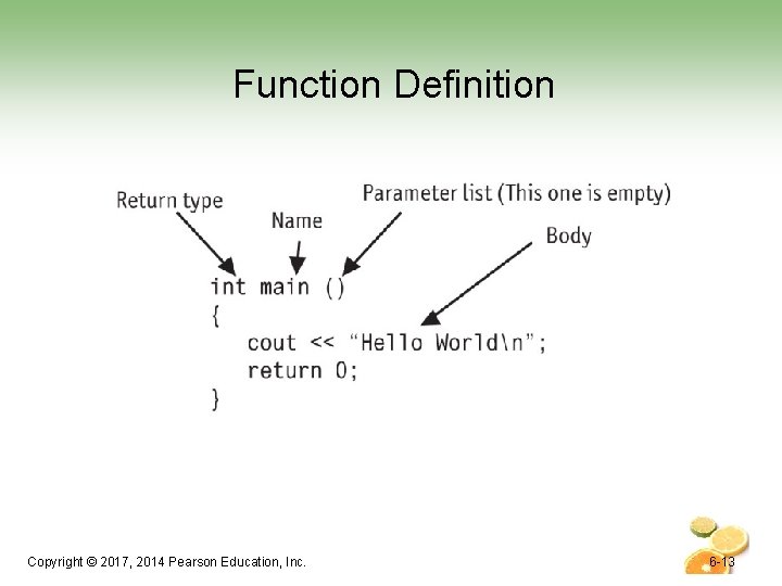 Function Definition Copyright © 2017, 2014 Pearson Education, Inc. 6 -13 