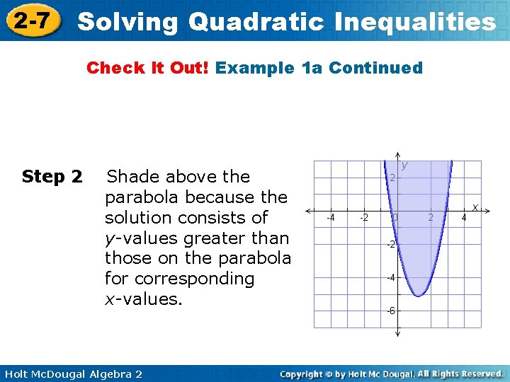 2 -7 Solving Quadratic Inequalities Check It Out! Example 1 a Continued Step 2