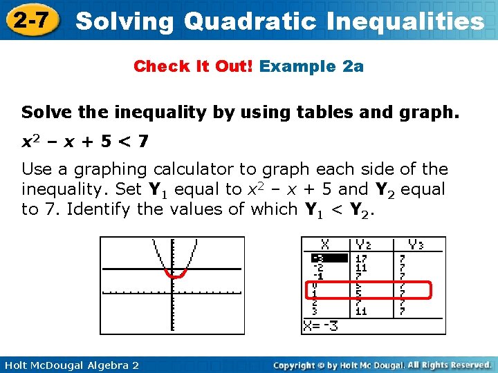 2 -7 Solving Quadratic Inequalities Check It Out! Example 2 a Solve the inequality