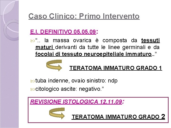 Caso Clinico: Primo Intervento E. I. DEFINITIVO 05. 09: “. . la massa ovarica