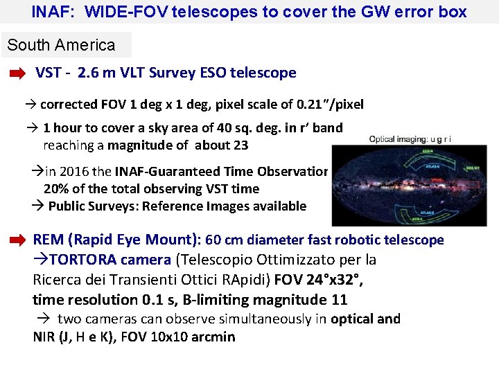 INAF: WIDE-FOV telescopes to cover the GW error box South America VST - 2.