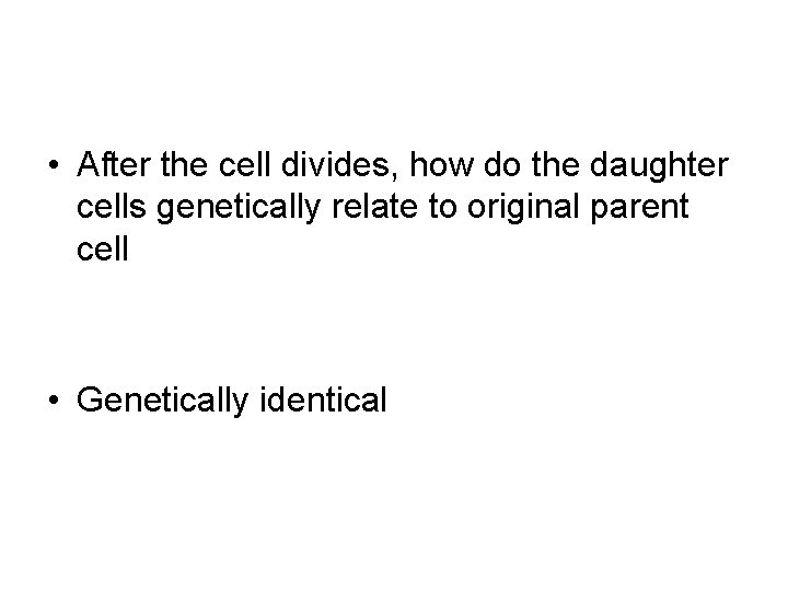  • After the cell divides, how do the daughter cells genetically relate to