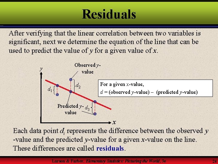 Residuals After verifying that the linear correlation between two variables is significant, next we