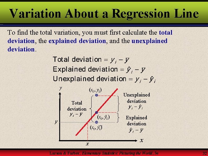 Variation About a Regression Line To find the total variation, you must first calculate