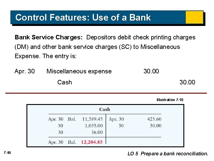 Control Features: Use of a Bank Service Charges: Depositors debit check printing charges (DM) Control Features: Use of a Bank Service Charges: Depositors debit check printing charges (DM)