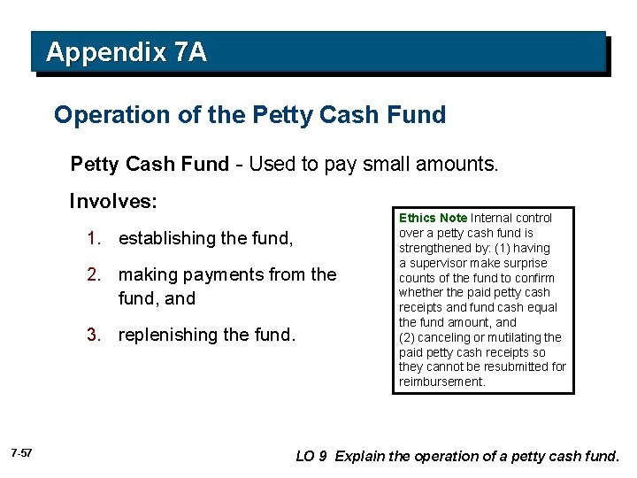 Appendix 7 A Operation of the Petty Cash Fund - Used to pay small Appendix 7 A Operation of the Petty Cash Fund - Used to pay small