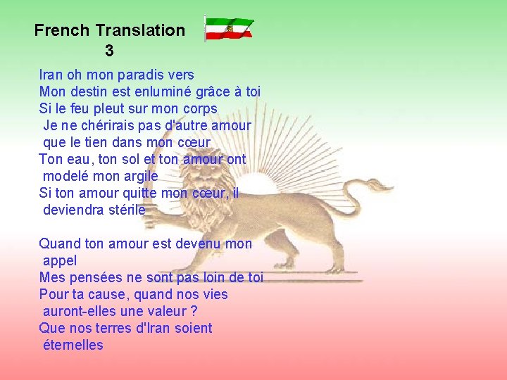 French Translation 3 Iran oh mon paradis vers Mon destin est enluminé grâce à