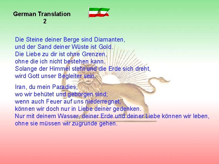 German Translation 2 Die Steine deiner Berge sind Diamanten, und der Sand deiner Wüste