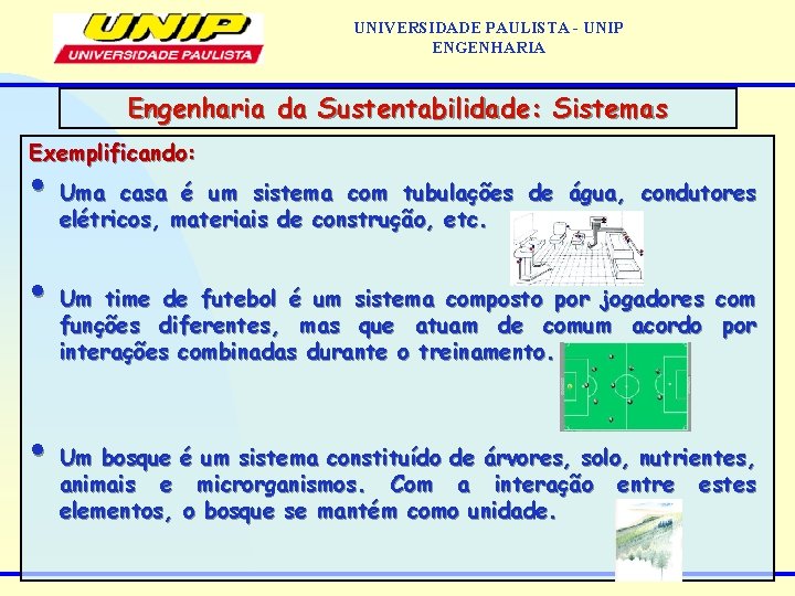 UNIVERSIDADE PAULISTA - UNIP ENGENHARIA Engenharia da Sustentabilidade: Sistemas Exemplificando: • Uma casa é