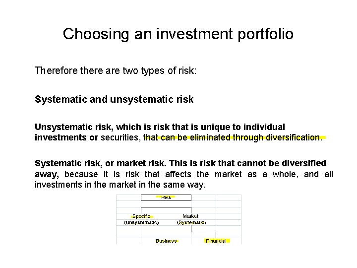 Choosing an investment portfolio Therefore there are two types of risk: Systematic and unsystematic