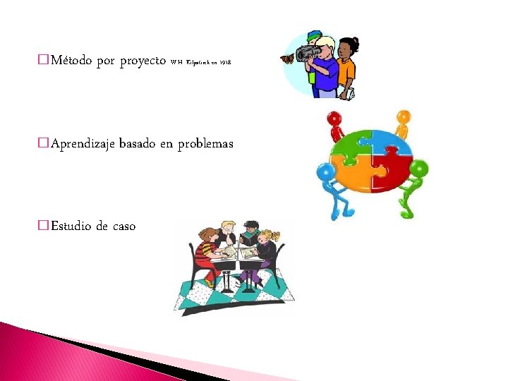 � Método por proyecto W. H. Kilpatrick en 1918 � Aprendizaje � Estudio basado
