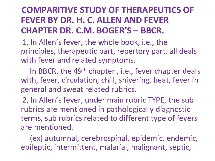 COMPARITIVE STUDY OF THERAPEUTICS OF FEVER BY DR. H. C. ALLEN AND FEVER CHAPTER