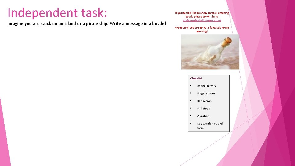 Independent task: Imagine you are stuck on an island or a pirate ship. Write