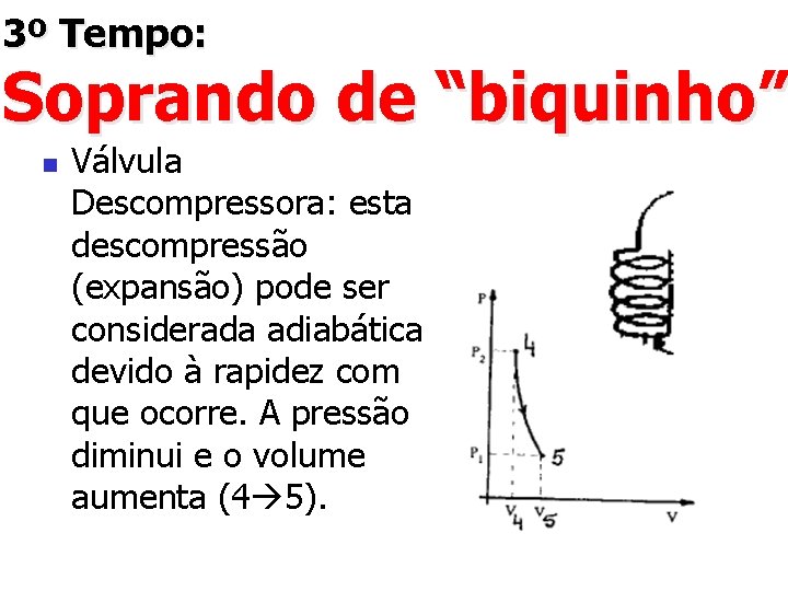 3º Tempo: Soprando de “biquinho” n Válvula Descompressora: esta descompressão (expansão) pode ser considerada