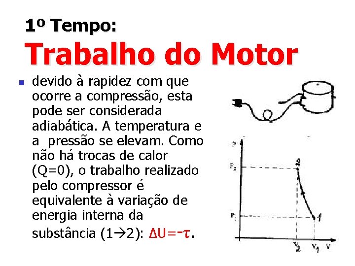 1º Tempo: Trabalho do Motor n devido à rapidez com que ocorre a compressão,