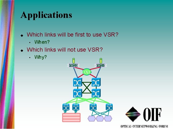 Applications Which links will be first to use VSR? • When? Which links will