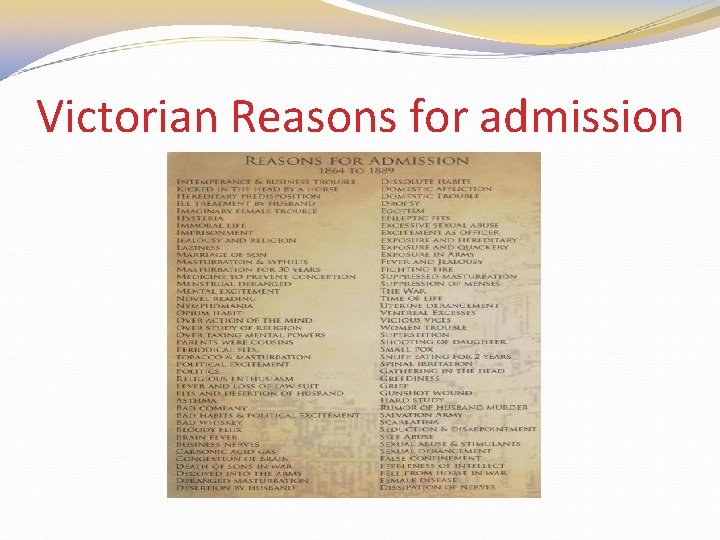 Victorian Reasons for admission 