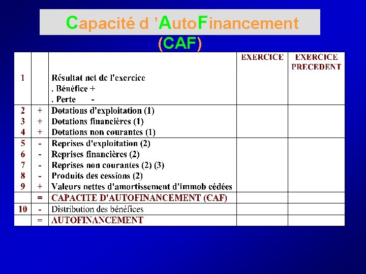  Capacité d ’Auto. Financement (CAF) 