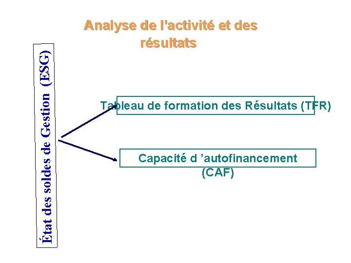 État des soldes de Gestion (ESG) Analyse de l’activité et des résultats Tableau de