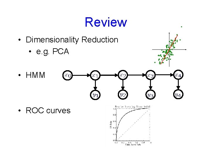 Review • Dimensionality Reduction • e. g. PCA • HMM • ROC curves 