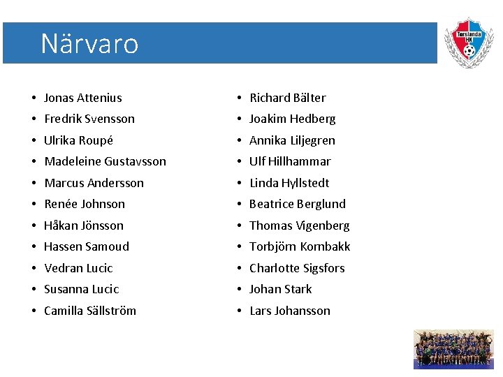 Närvaro • Jonas Attenius • Richard Bälter • Fredrik Svensson • Joakim Hedberg •