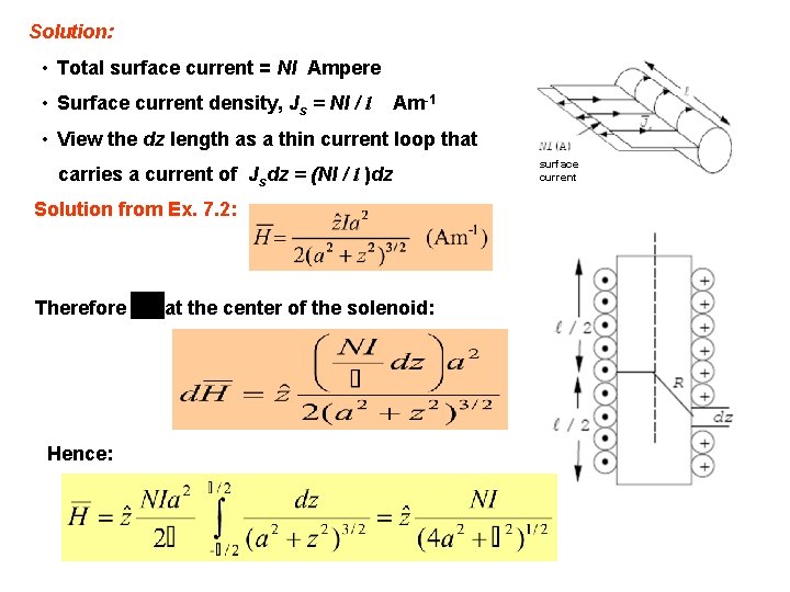 Solution: • Total surface current = NI Ampere • Surface current density, Js =