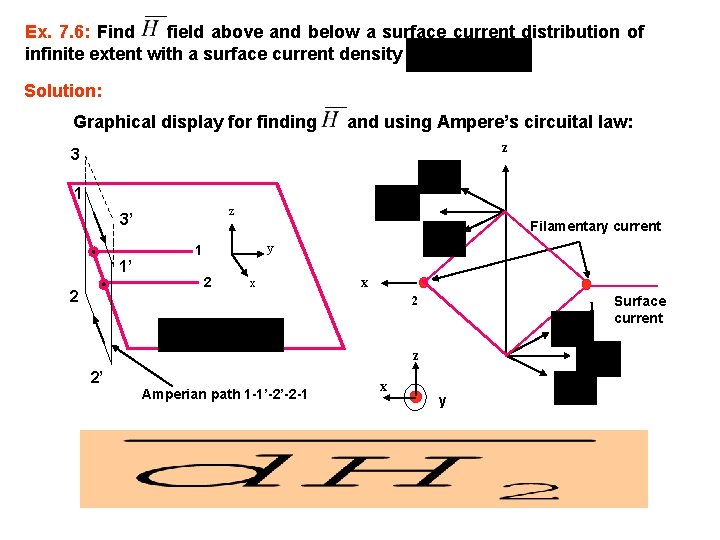 Ex. 7. 6: Find field above and below a surface current distribution of infinite