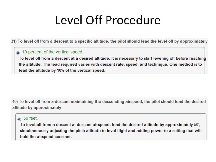 Level Off Procedure 