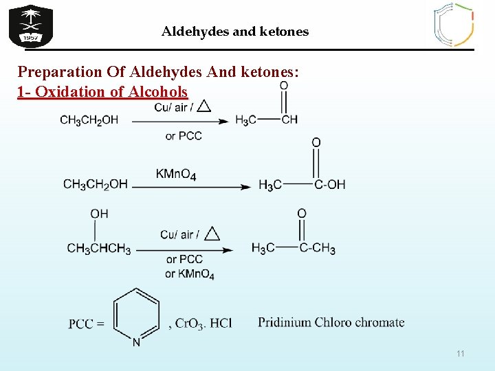 Aldehydes and ketones Preparation Of Aldehydes And ketones: 1 - Oxidation of Alcohols 11