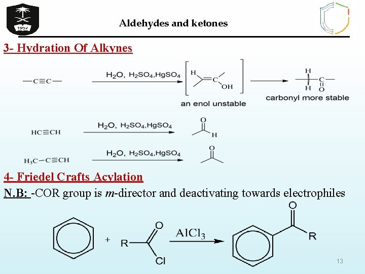 Aldehydes and ketones 3 - Hydration Of Alkynes 4 - Friedel Crafts Acylation N.