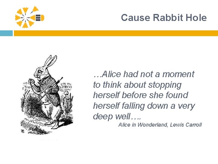 Cause Rabbit Hole …Alice had not a moment to think about stopping herself before
