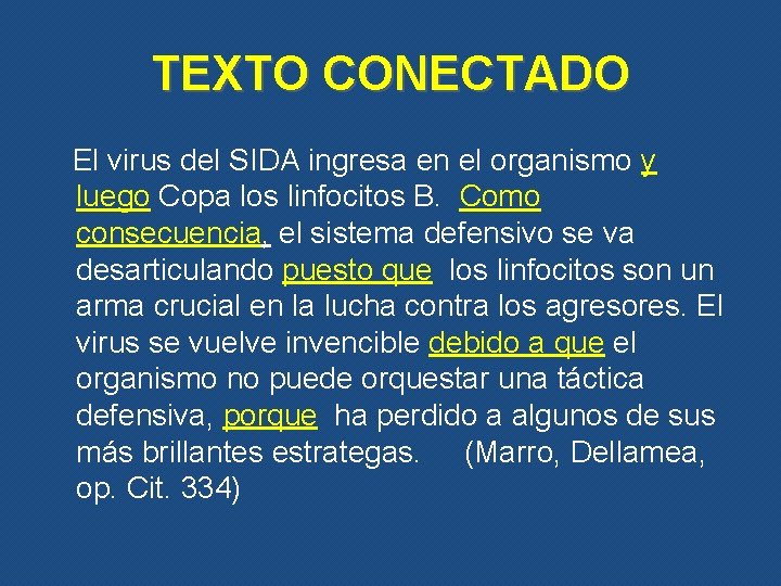 TEXTO CONECTADO El virus del SIDA ingresa en el organismo y luego Copa los