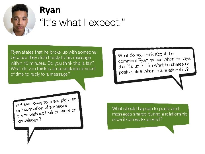 Ryan “It’s what I expect. ” Ryan states that he broke up with someone