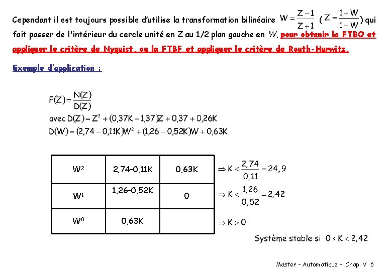 Cependant il est toujours possible d’utilise la transformation bilinéaire ( ) qui fait passer