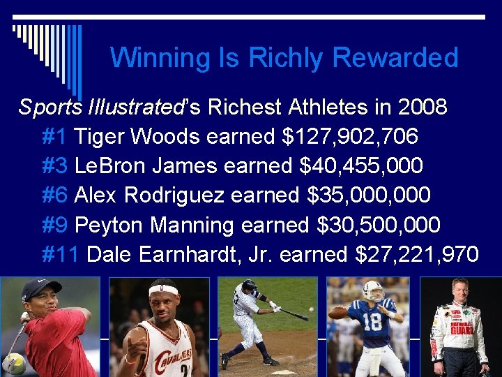 Winning Is Richly Rewarded Sports Illustrated’s Richest Athletes in 2008 #1 Tiger Woods earned