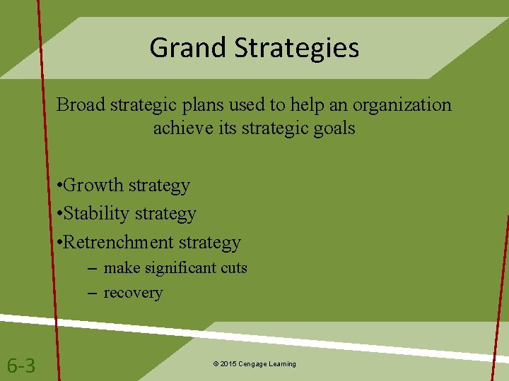 Grand Strategies Broad strategic plans used to help an organization achieve its strategic goals