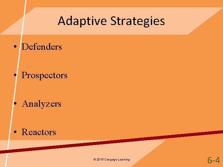 Adaptive Strategies • Defenders • Prospectors • Analyzers • Reactors © 2015 Cengage Learning