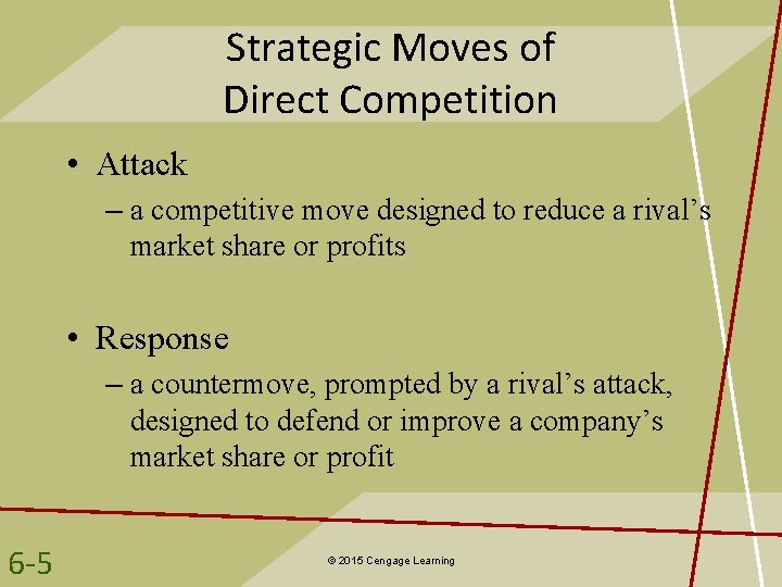 Strategic Moves of Direct Competition • Attack – a competitive move designed to reduce